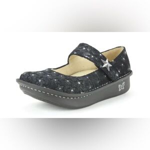 Alegria Paloma Star-Studed Embossed Mary Jane Flats in Black Size 40 = US 9.5